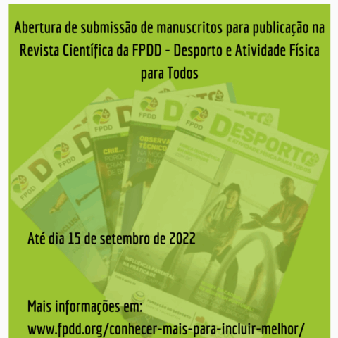 Abertura da submissão de manuscritos para publicação na Revista Científica da FPDD – Desporto e Atividade Física para Todos.